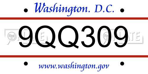 9QQ309 District Of Columbia License Plate