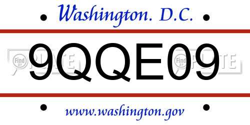 9QQE09 District Of Columbia License Plate