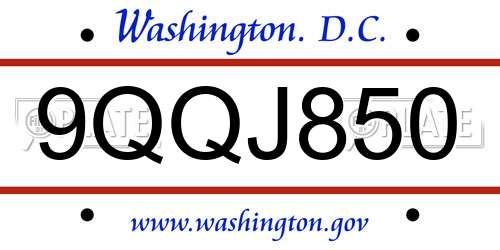 9QQJ850 District Of Columbia License Plate
