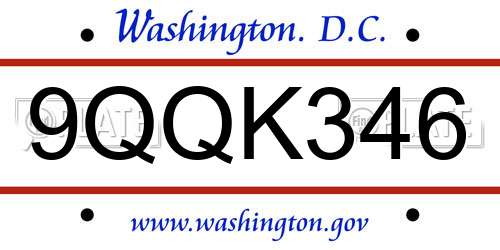 9QQK346 District Of Columbia License Plate