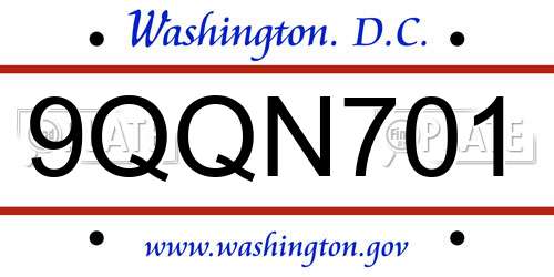 9QQN701 District Of Columbia License Plate