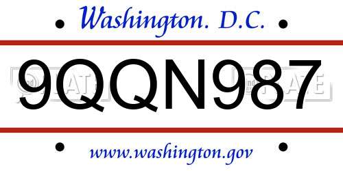 9QQN987 District Of Columbia License Plate