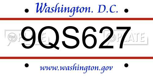 9QS627 District Of Columbia License Plate