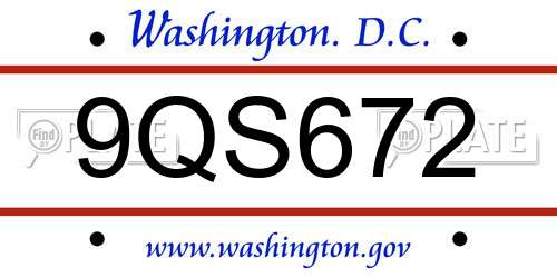 9QS672 District Of Columbia License Plate