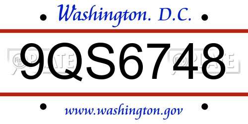 9QS6748 District Of Columbia License Plate