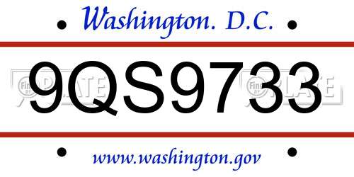 9QS9733 District Of Columbia License Plate