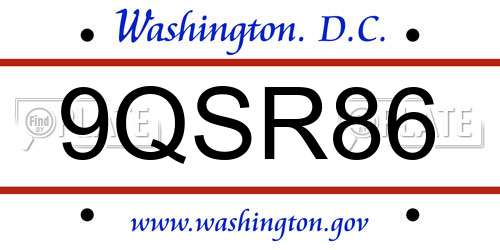 9QSR86 District Of Columbia License Plate