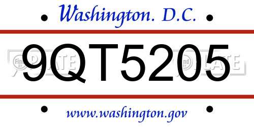 9QT5205 District Of Columbia License Plate