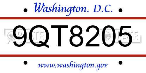 9QT8205 District Of Columbia License Plate