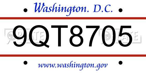 9QT8705 District Of Columbia License Plate