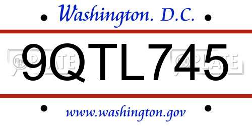 9QTL745 District Of Columbia License Plate