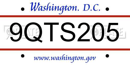 9QTS205 District Of Columbia License Plate
