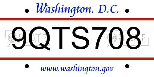9QTS708 District Of Columbia License Plate