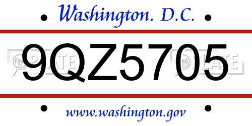 9QZ5705 District Of Columbia License Plate