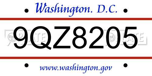 9QZ8205 District Of Columbia License Plate