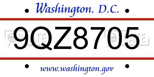 9QZ8705 District Of Columbia License Plate