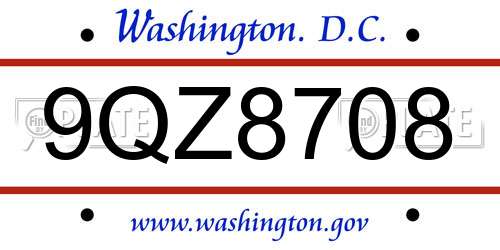 9QZ8708 District Of Columbia License Plate