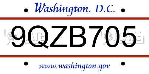9QZB705 District Of Columbia License Plate