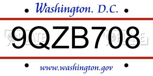 9QZB708 District Of Columbia License Plate