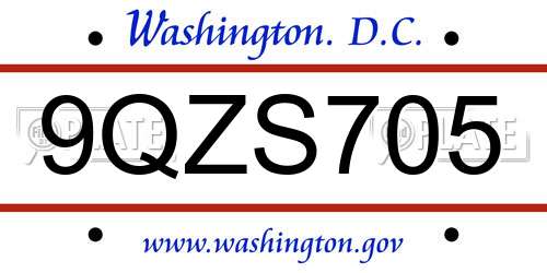 9QZS705 District Of Columbia License Plate
