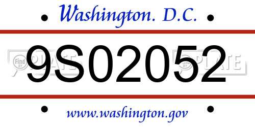 9S02052 District Of Columbia License Plate