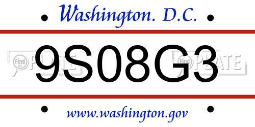 9S08G3 District Of Columbia License Plate