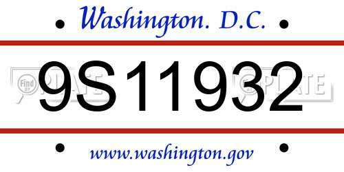9S11932 District Of Columbia License Plate