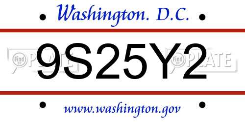 9S25Y2 District Of Columbia License Plate