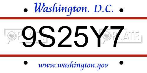 9S25Y7 District Of Columbia License Plate