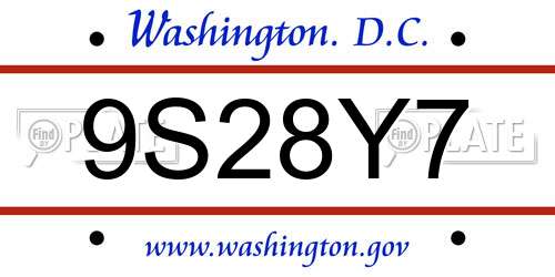 9S28Y7 District Of Columbia License Plate