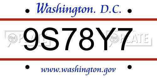 9S78Y7 District Of Columbia License Plate
