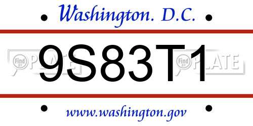 9S83T1 District Of Columbia License Plate