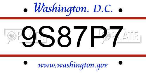 9S87P7 District Of Columbia License Plate