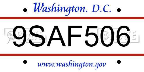 9SAF506 District Of Columbia License Plate