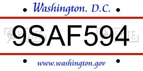 9SAF594 District Of Columbia License Plate