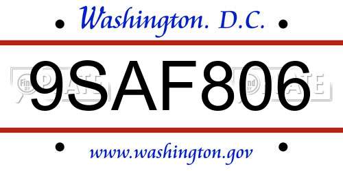 9SAF806 District Of Columbia License Plate