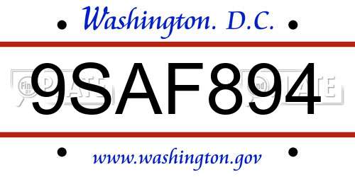 9SAF894 District Of Columbia License Plate