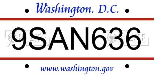 9SAN636 District Of Columbia License Plate