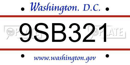 9SB321 District Of Columbia License Plate