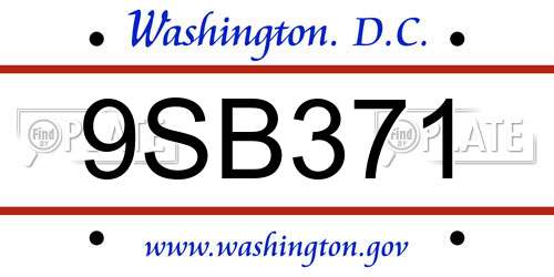 9SB371 District Of Columbia License Plate