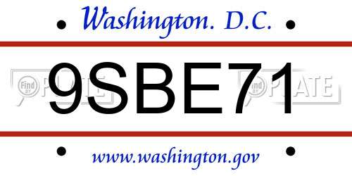 9SBE71 District Of Columbia License Plate