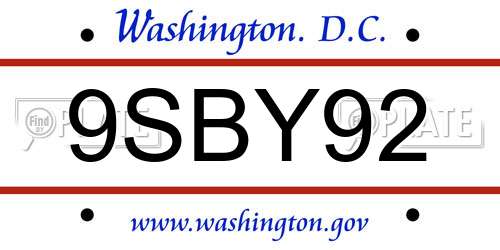 9SBY92 District Of Columbia License Plate
