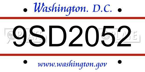 9SD2052 District Of Columbia License Plate