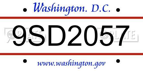 9SD2057 District Of Columbia License Plate