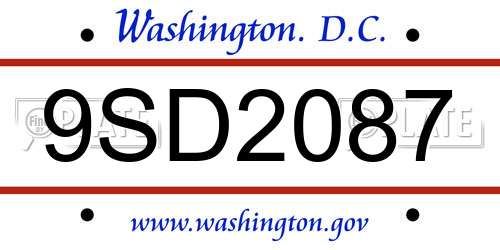 9SD2087 District Of Columbia License Plate