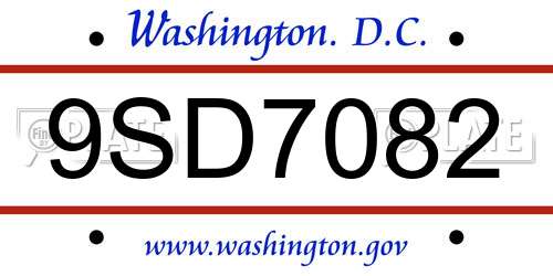 9SD7082 District Of Columbia License Plate
