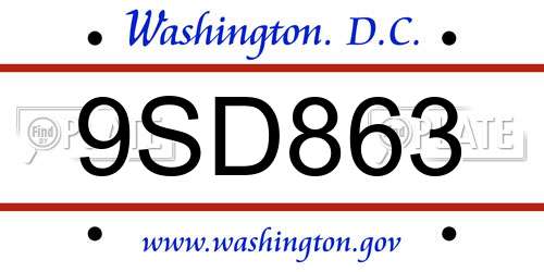 9SD863 District Of Columbia License Plate