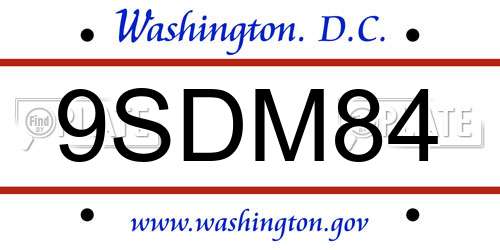 9SDM84 District Of Columbia License Plate