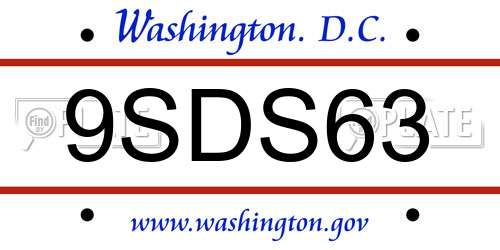 9SDS63 District Of Columbia License Plate