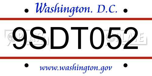 9SDT052 District Of Columbia License Plate